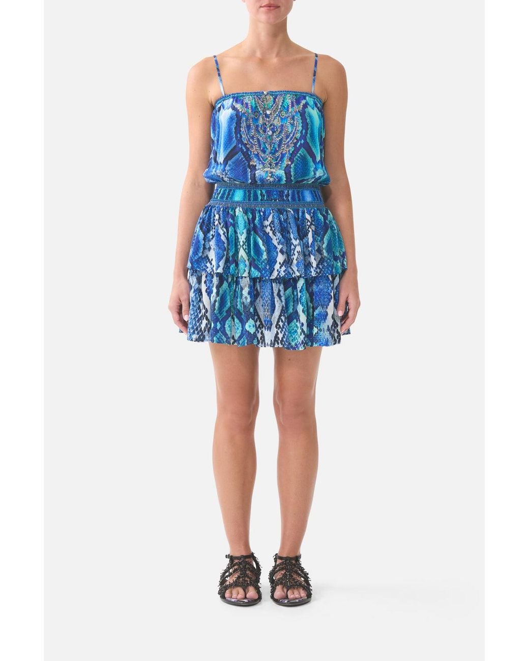 Camilla Blue Shirred Waist Mini Dress The Sapphire Serpent
