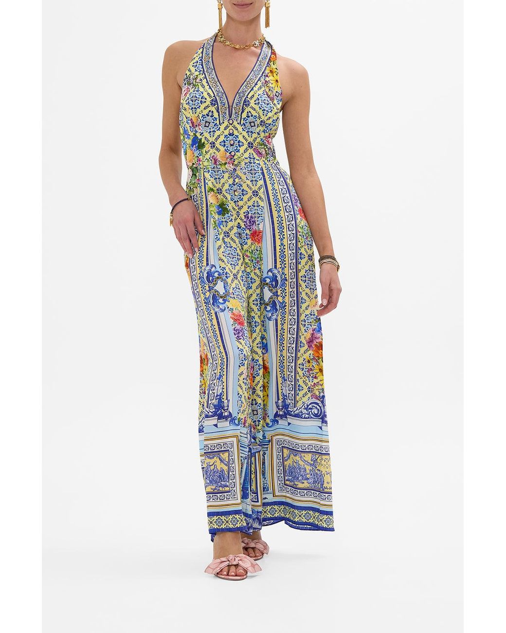 Camilla Blue Halterneck Jumpsuit With Tie Neck Wall To Wall Wonders