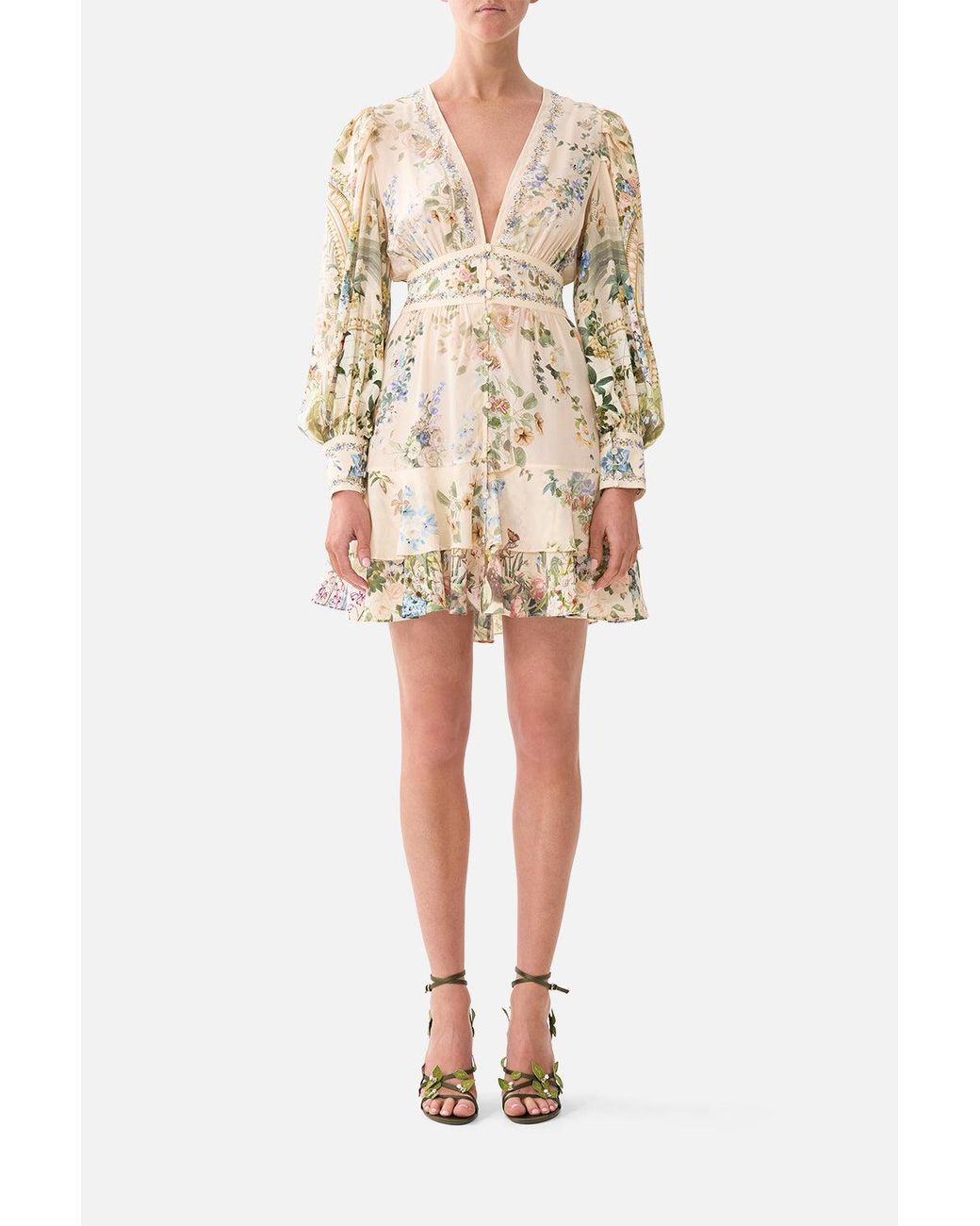 Camilla Natural Button Front Frill Dress Midsummer Masterpiece