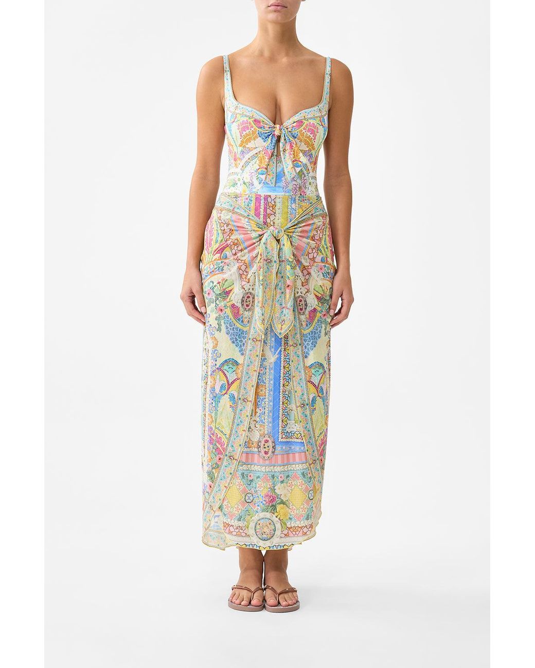 Camilla Multicolor Layered Long Sarong Skirt With Tie Front Navàs Nouveau