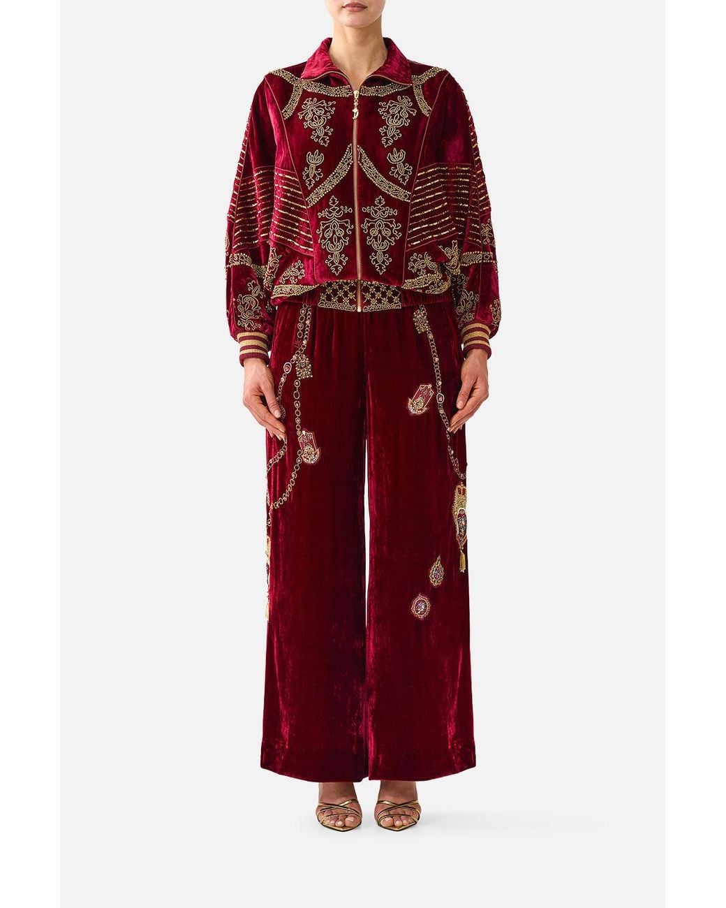 Camilla Red Velvet Zip Front Panelled Sweater Call Me A Carriage