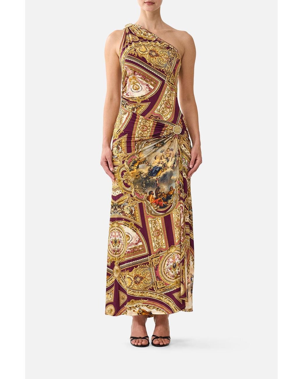 Camilla Multicolor One Shoulder Asymmetric Ruched Dress Queen Of Bohemia