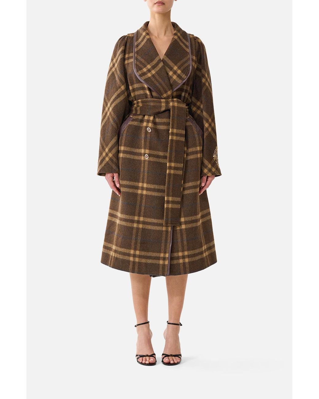 Camilla Brown Coat With Vest Detail Animals