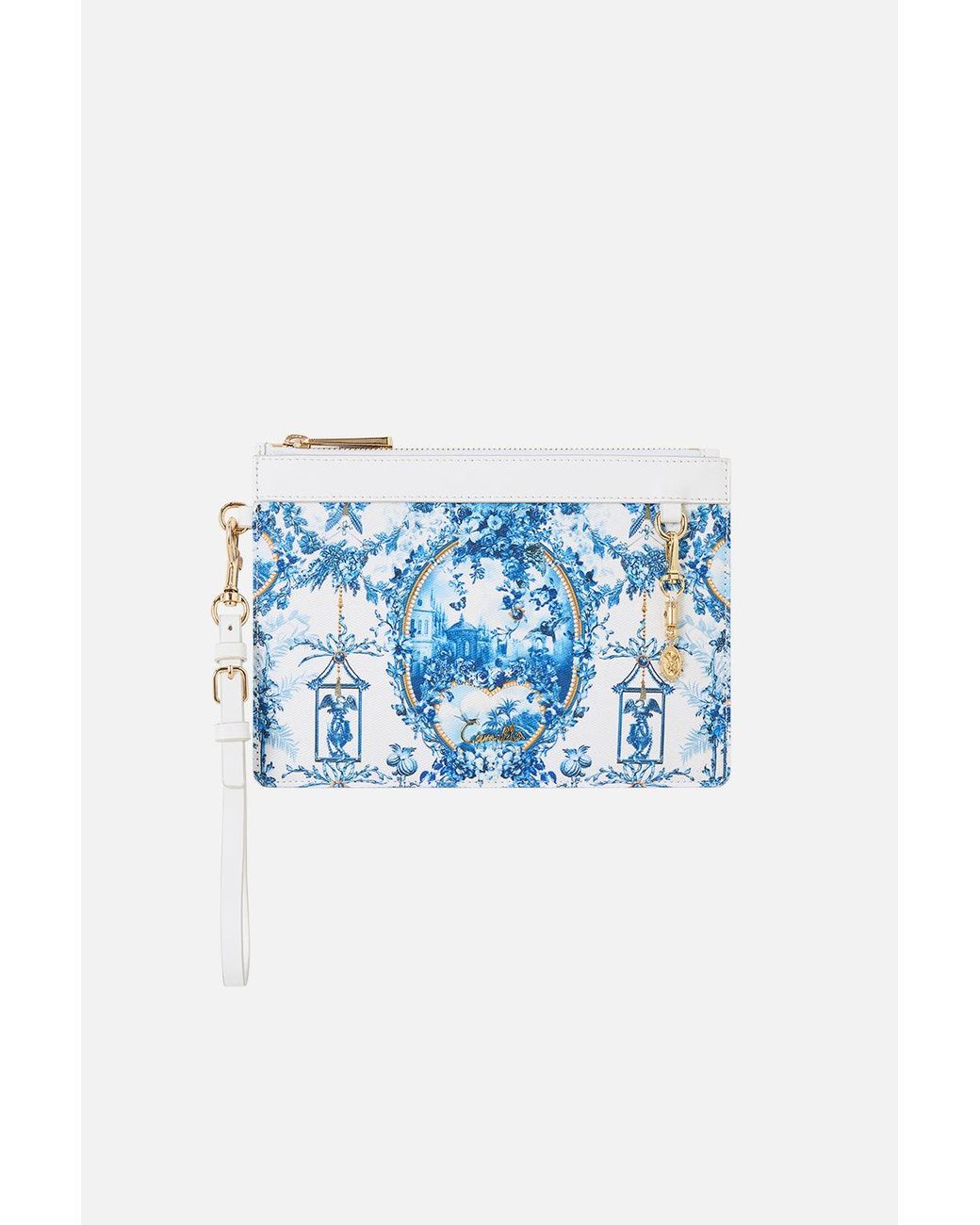 Camilla Blue Clutch With Wristlet The Porcelain Parlour