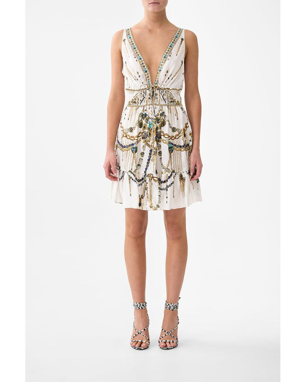Camilla Multicolor Shirred Waist Detail Mini Dress