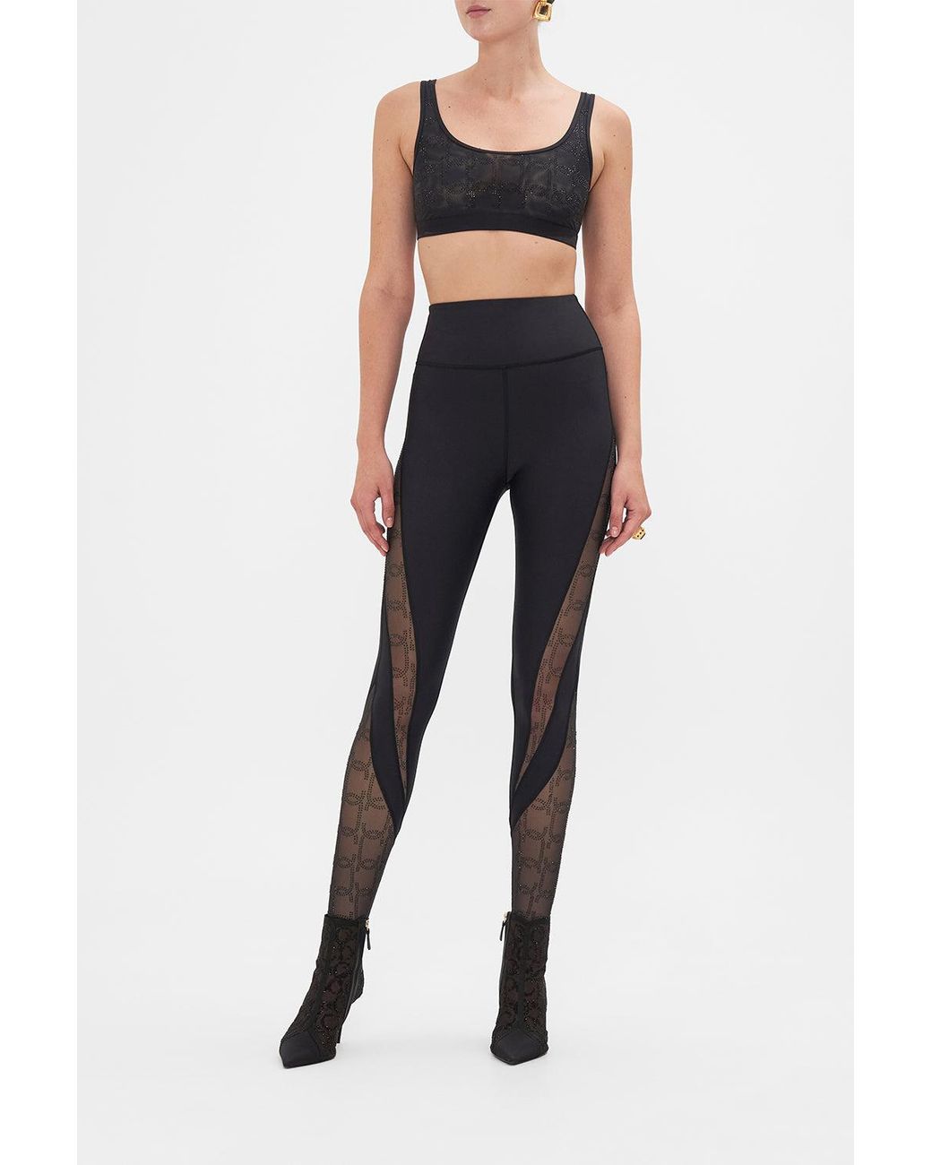 Camilla Black Mesh Round Neck Crop Solid