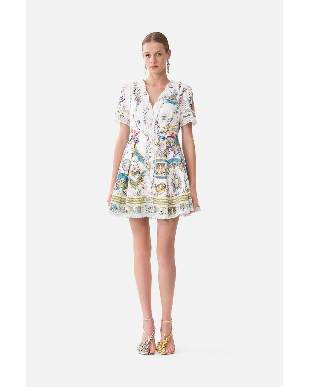 Camilla White V Neck Short Dress With Short Sleeves Art For The Artisans