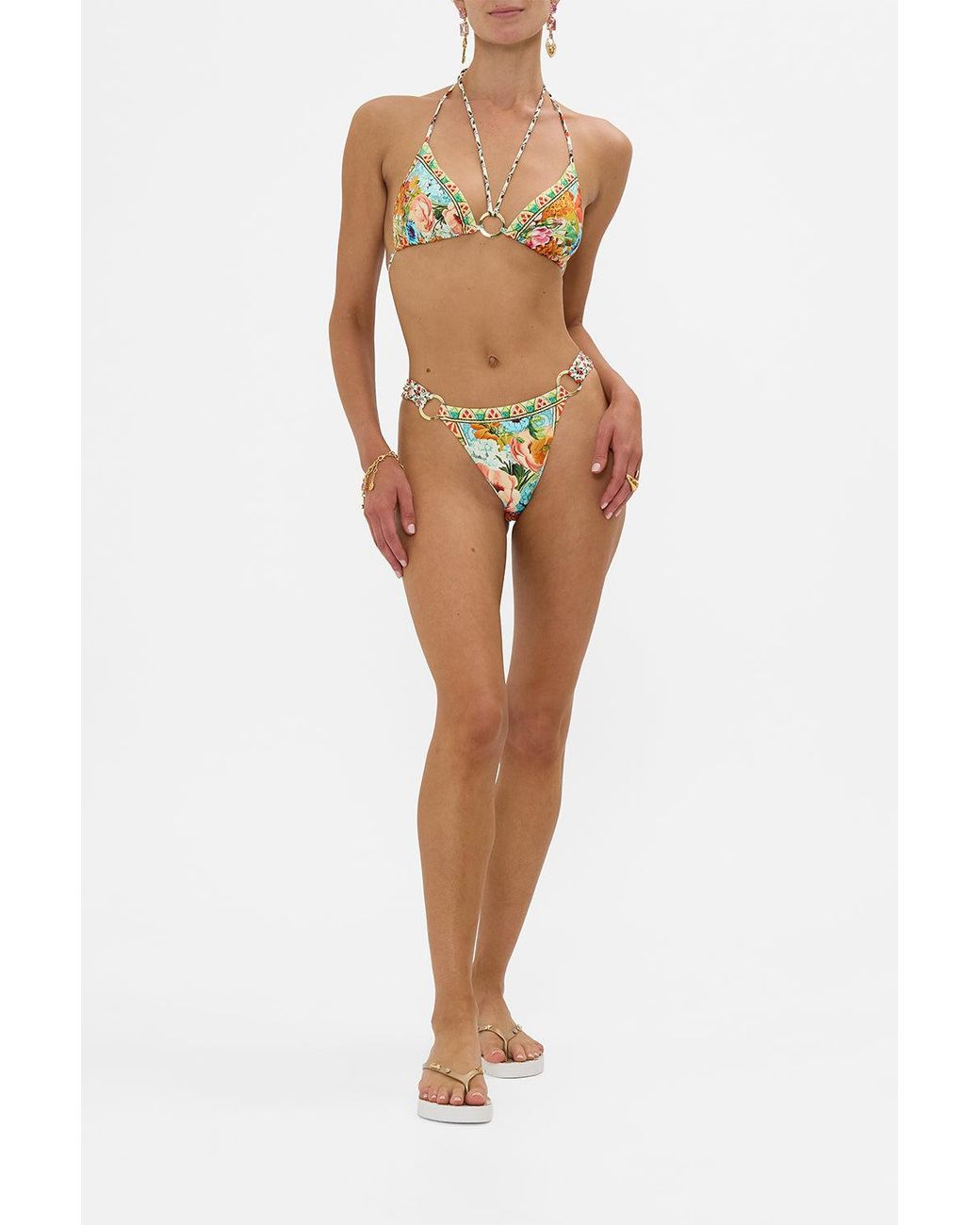 Camilla Blue Multi Strap Triangle Bikini Set With Ring Trims Bathing Bombshell