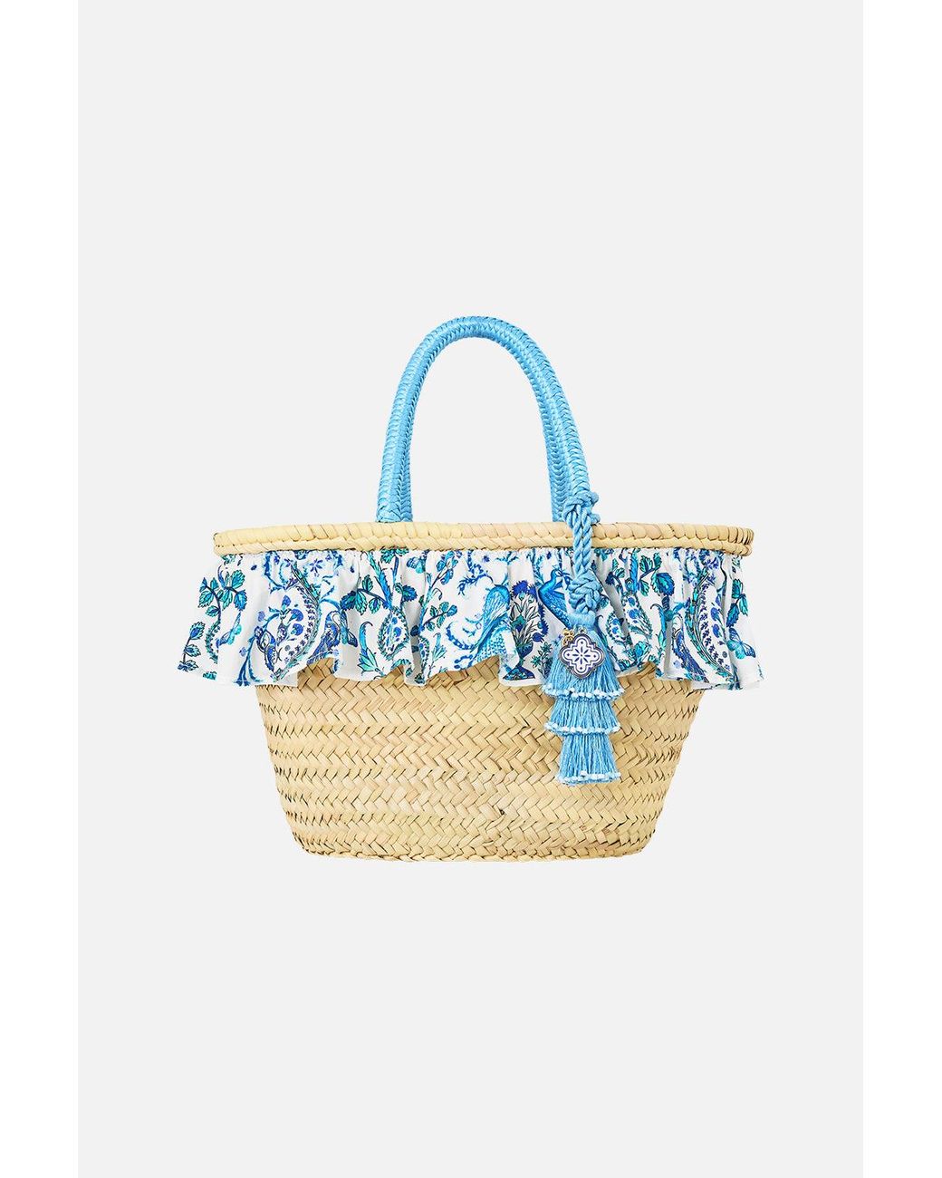Camilla Blue Raffia Tote With Frill Edge Isnik Lullaby