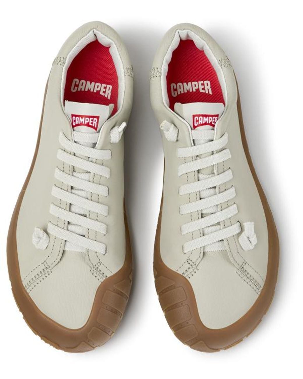 Camper White Peu Path+ Smooth Leather Slip-On Sneakers With Elastic Laces