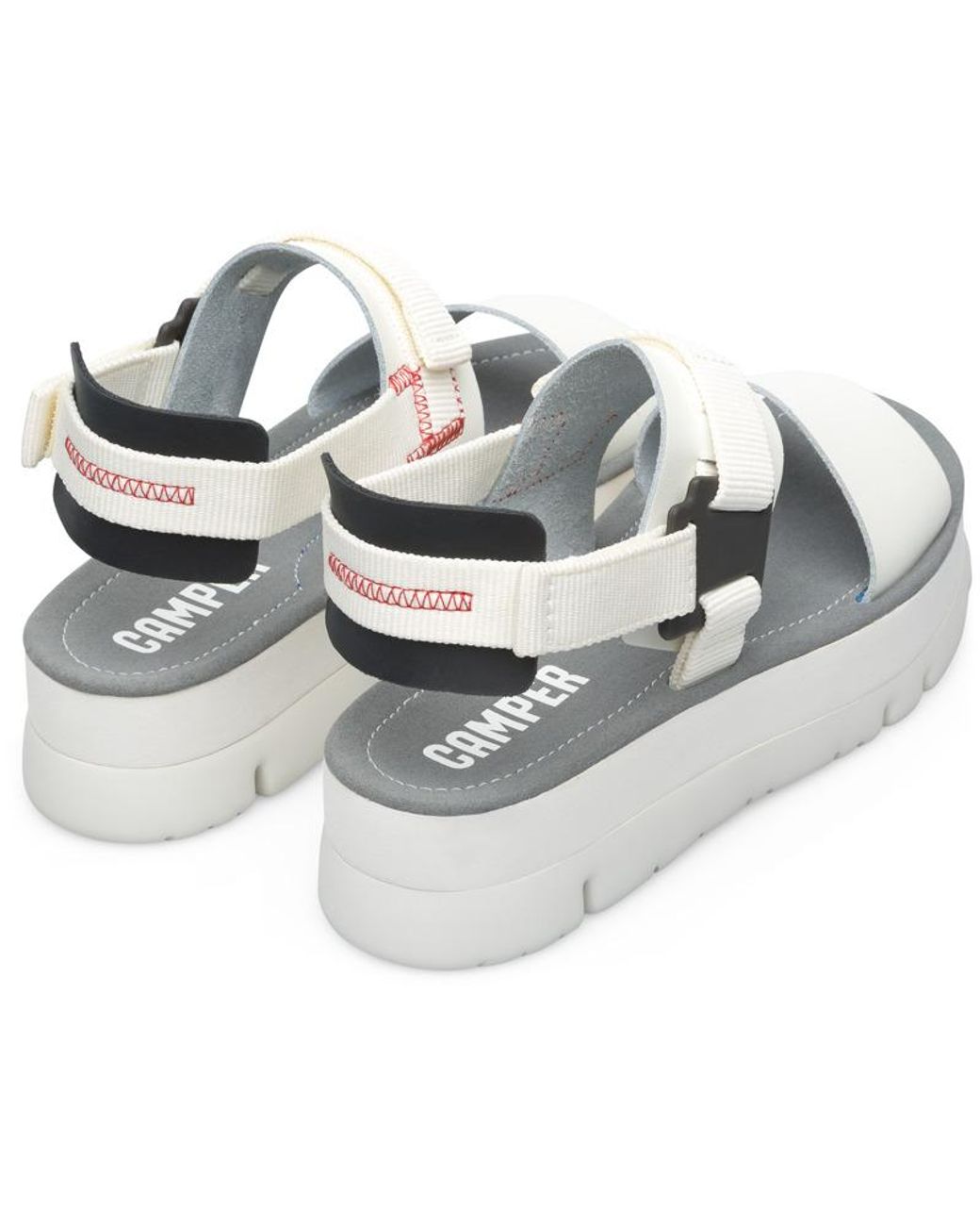 Camper White And Black Leather Sandals