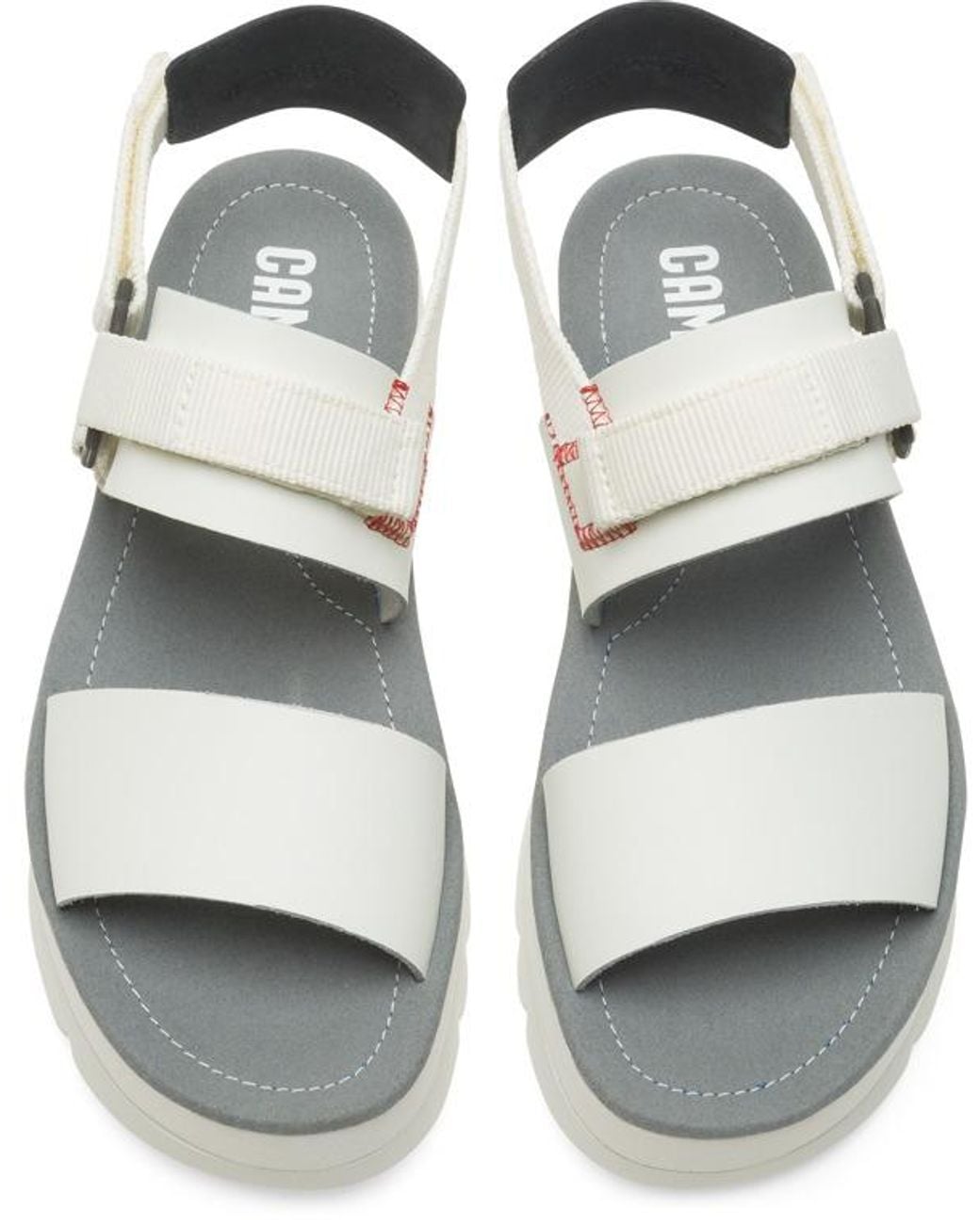 Camper White And Black Leather Sandals