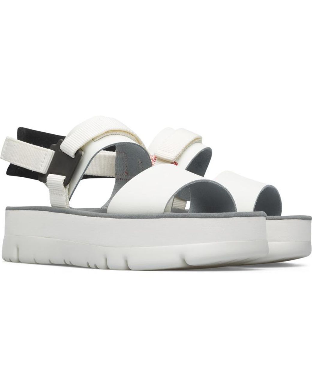 Camper White And Black Leather Sandals