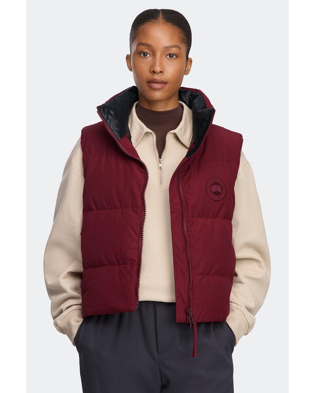 Canada Goose Red Grandview Cropped Vest Tonal Disc