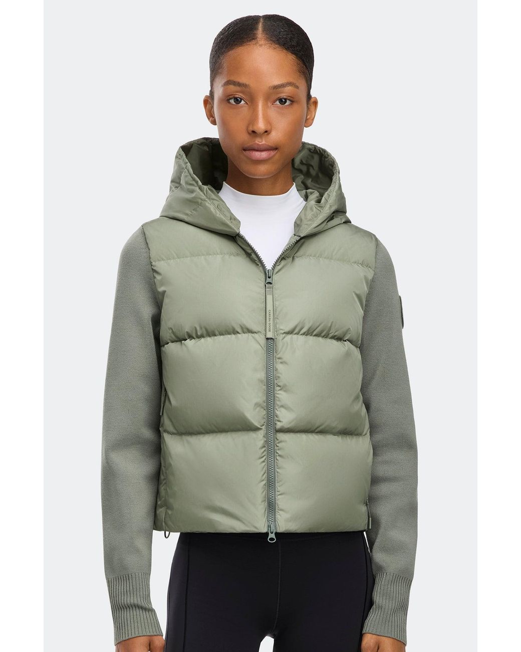 Canada Goose Green Hybridge Wide Quilt Knit Hoodie Tonal Disc