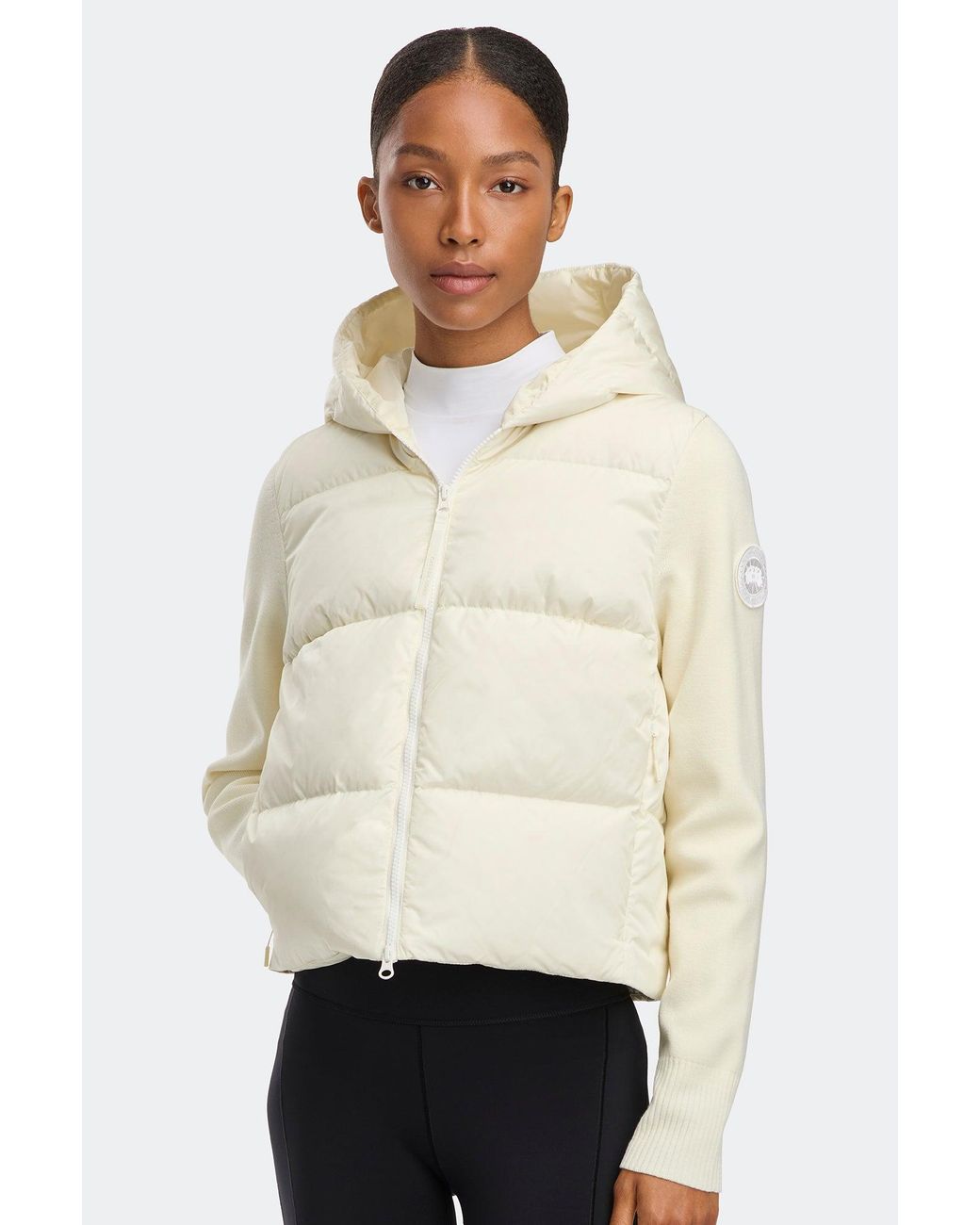 Canada Goose Natural Hybridge Wide Quilt Knit Hoodie Tonal Disc