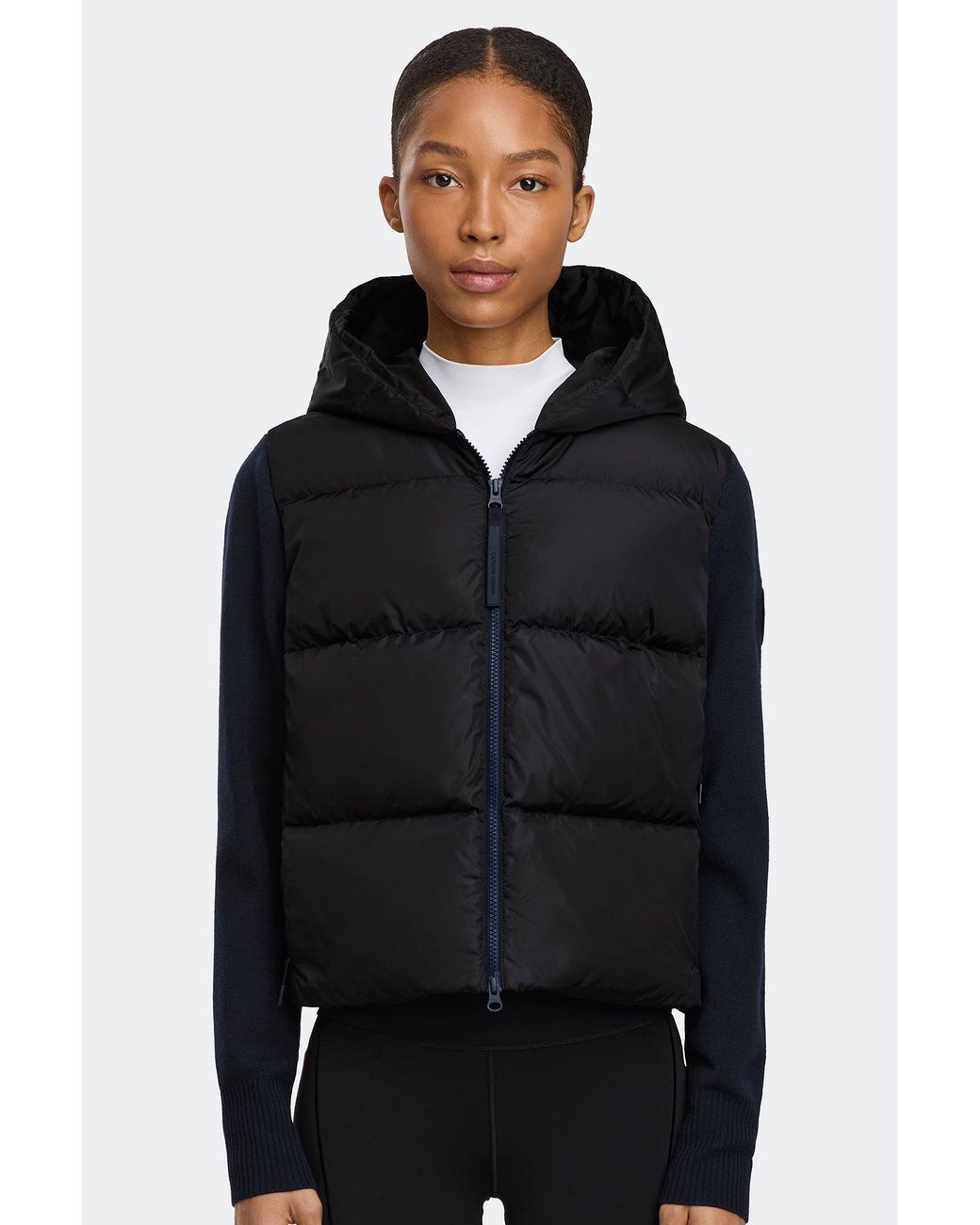 Canada Goose Black Hybridge Wide Quilt Knit Hoodie Tonal Disc