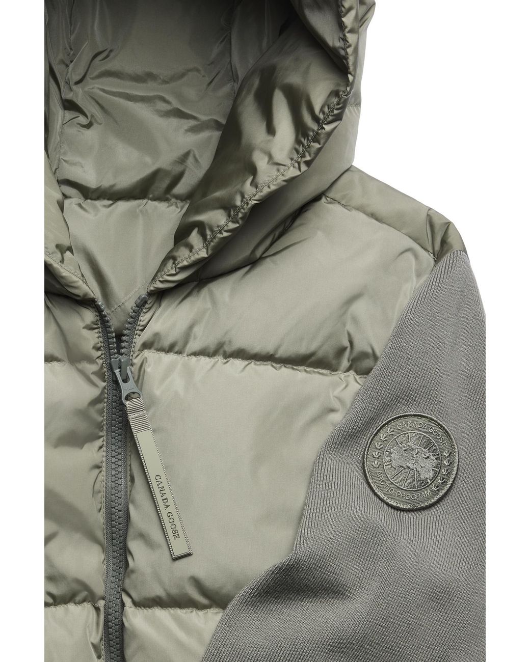Canada Goose Green Hybridge Wide Quilt Knit Hoodie Tonal Disc