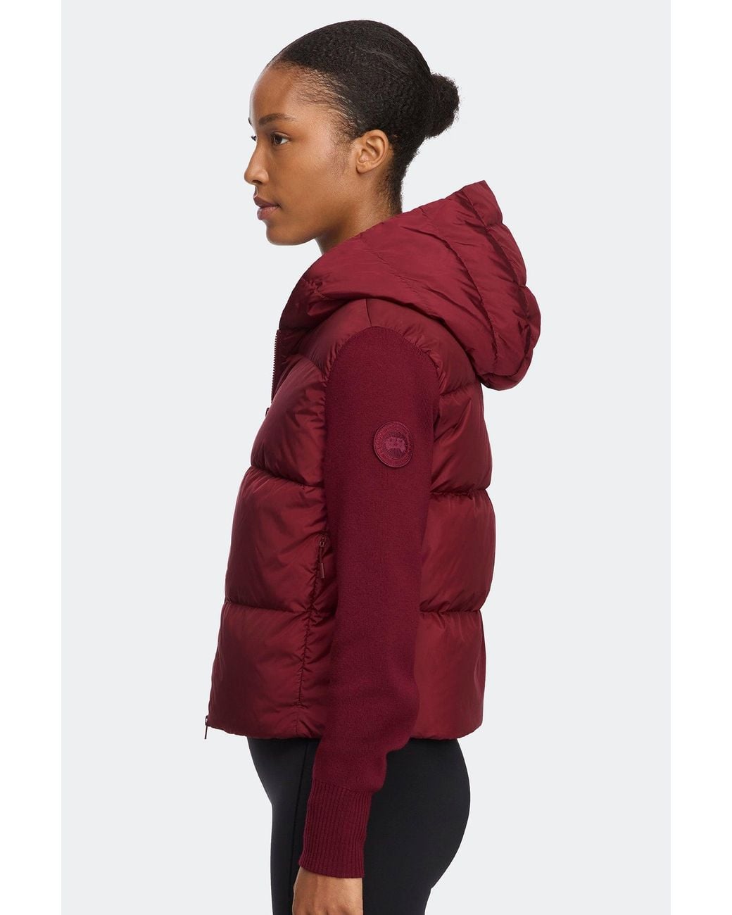 Canada Goose Red Hybridge Wide Quilt Knit Hoodie Tonal Disc