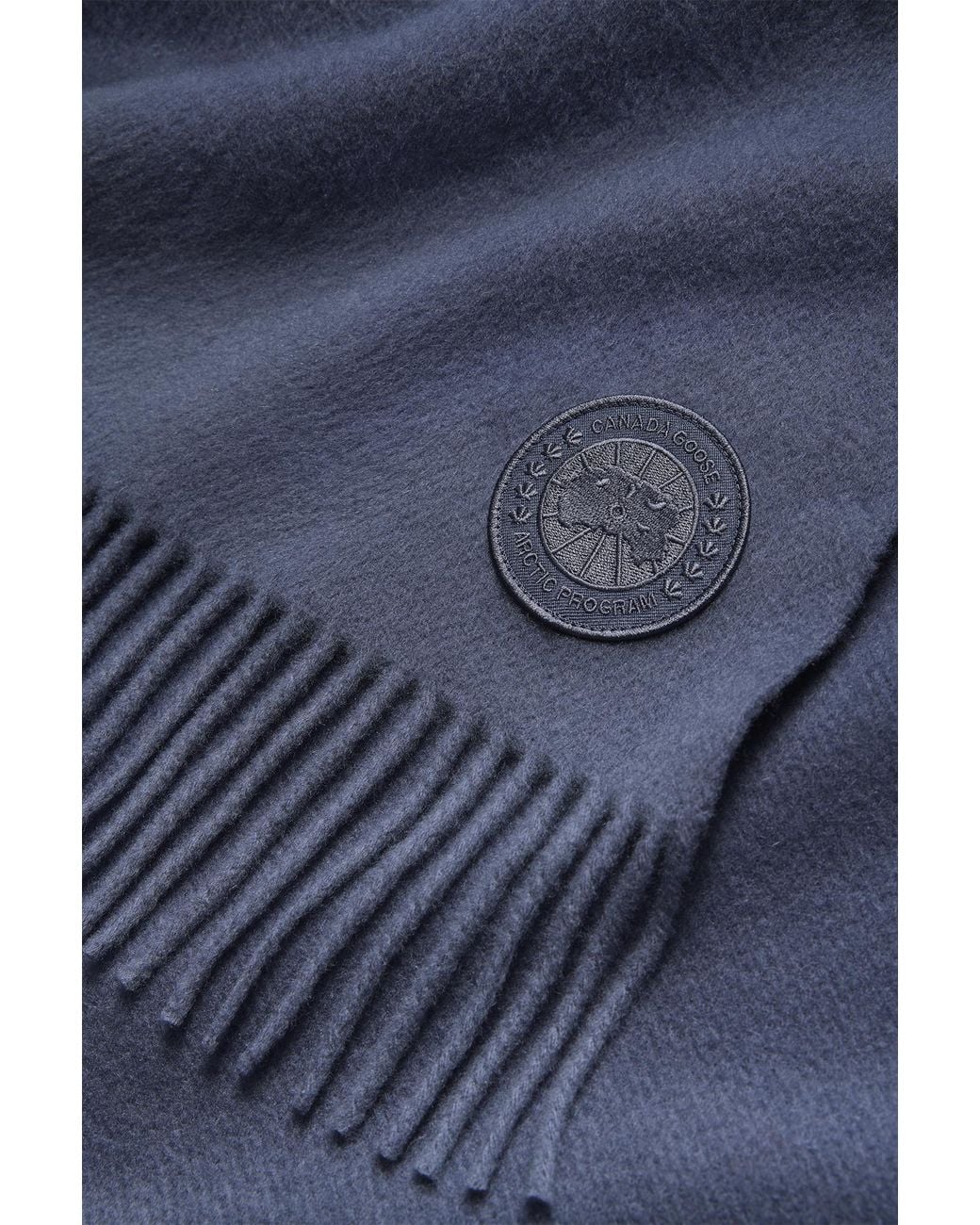 Canada Goose Blue Wool Cashmere Blend Fringe Scarf