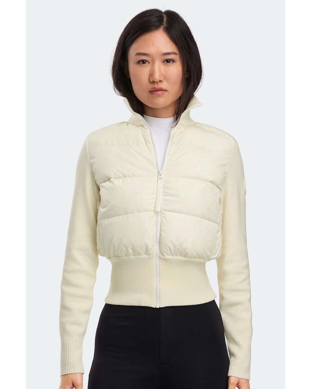 Canada Goose White Hybridge Wide Quilt Knit Jacket Tonal Disc