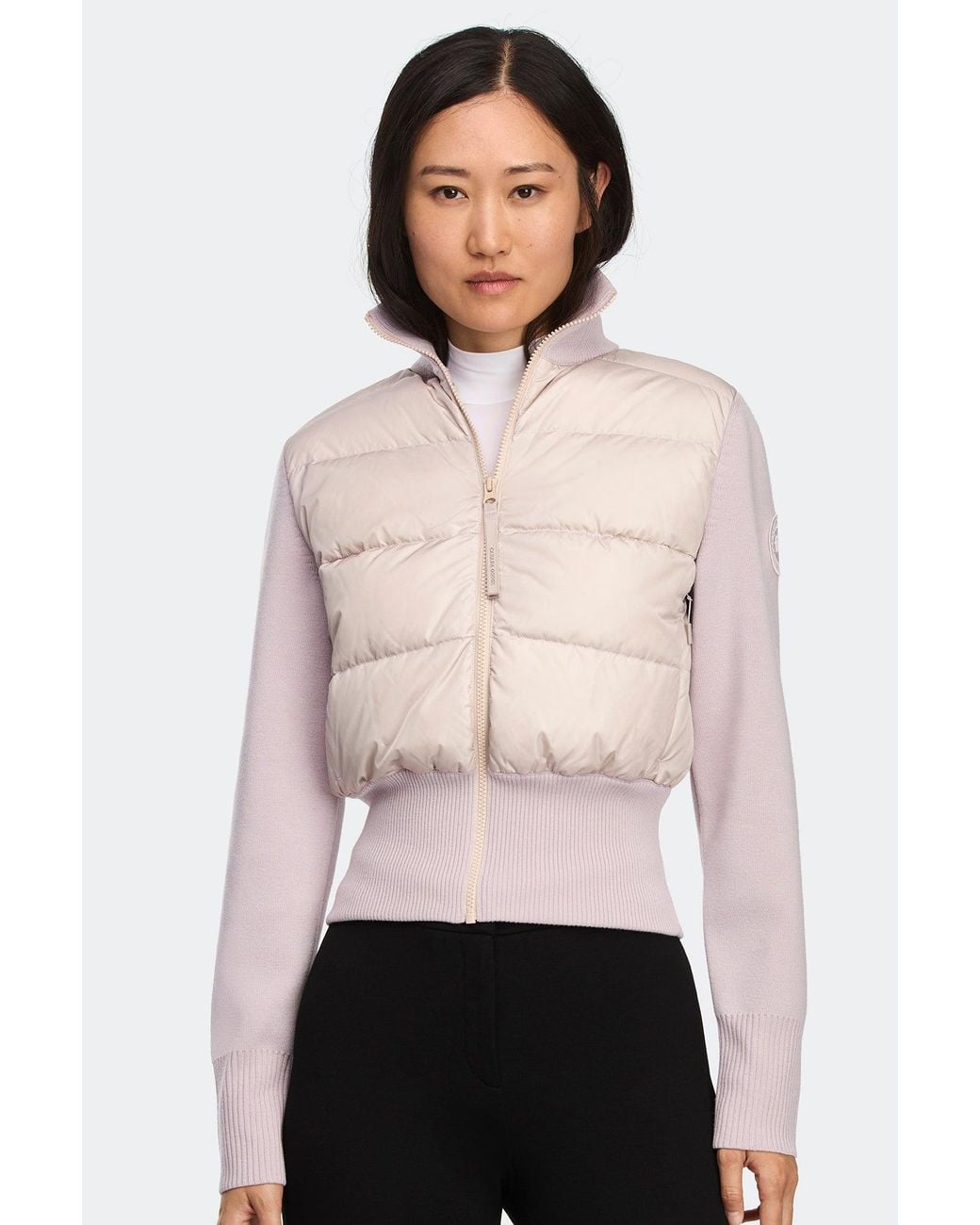 Canada Goose White Hybridge Wide Quilt Knit Jacket Tonal Disc