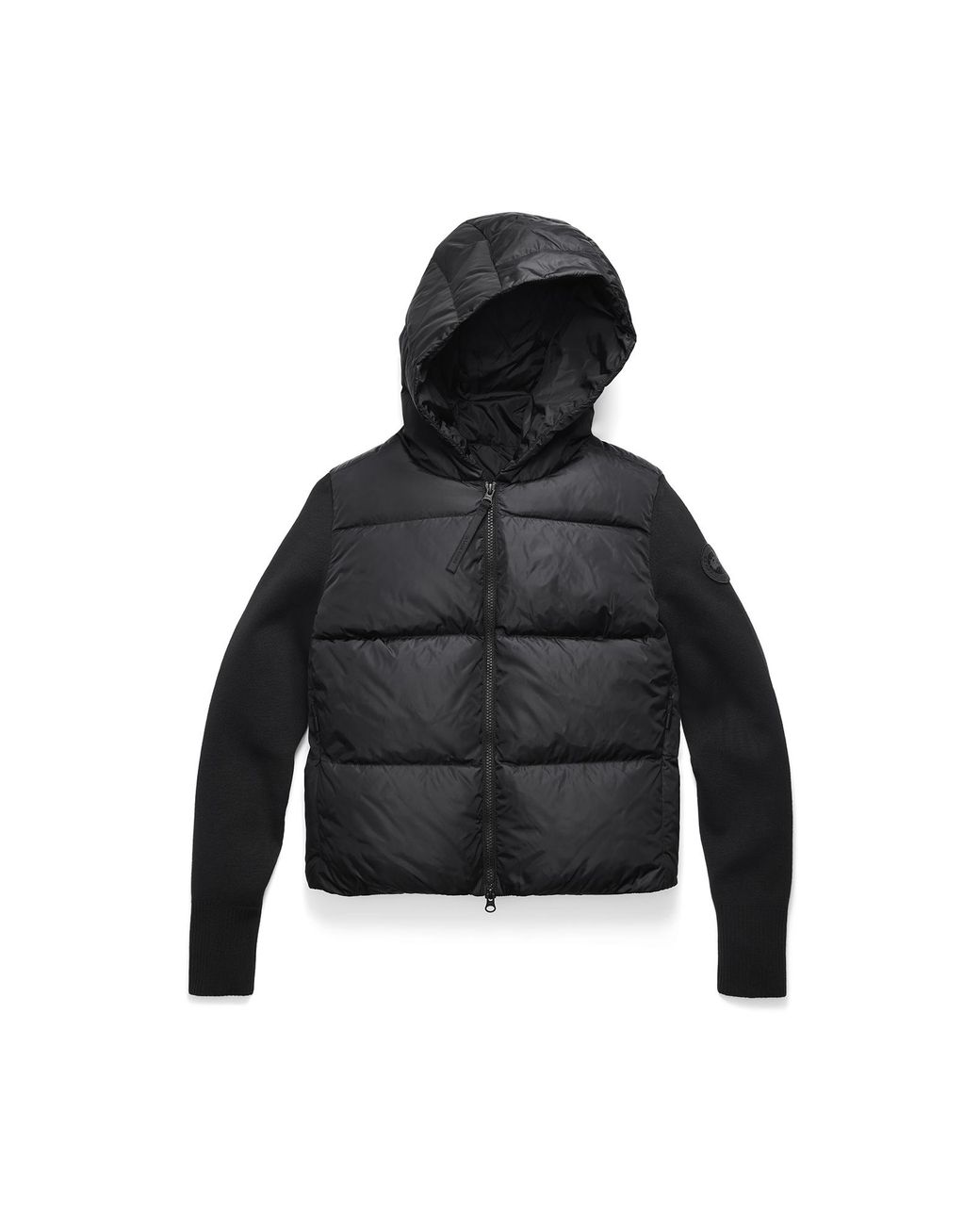 Canada Goose Black Hybridge Wide Quilt Knit Hoodie Tonal Disc