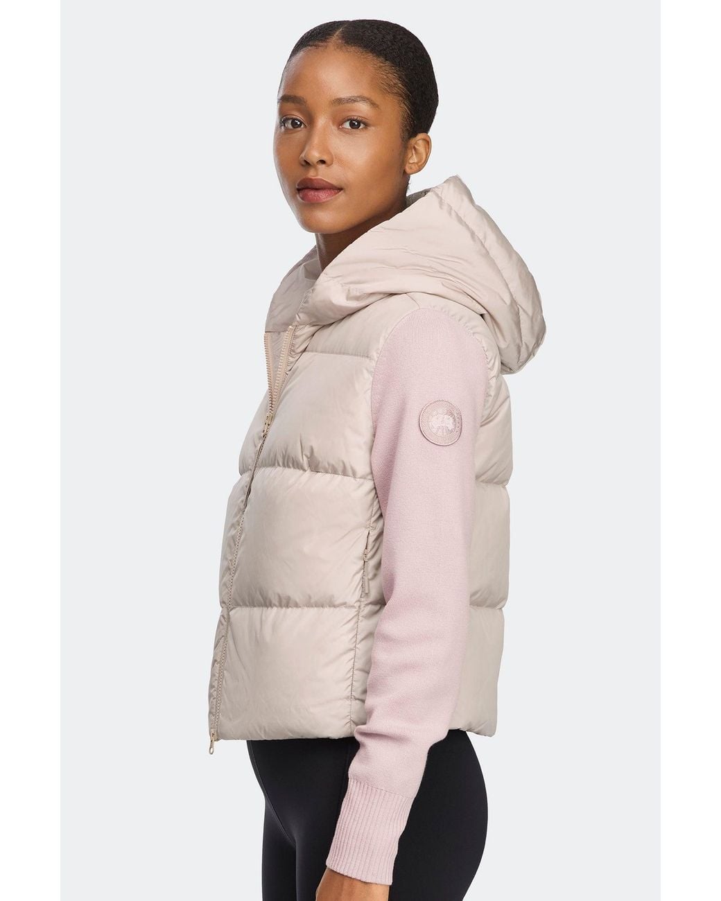 Canada Goose Natural Hybridge Wide Quilt Knit Hoodie Tonal Disc