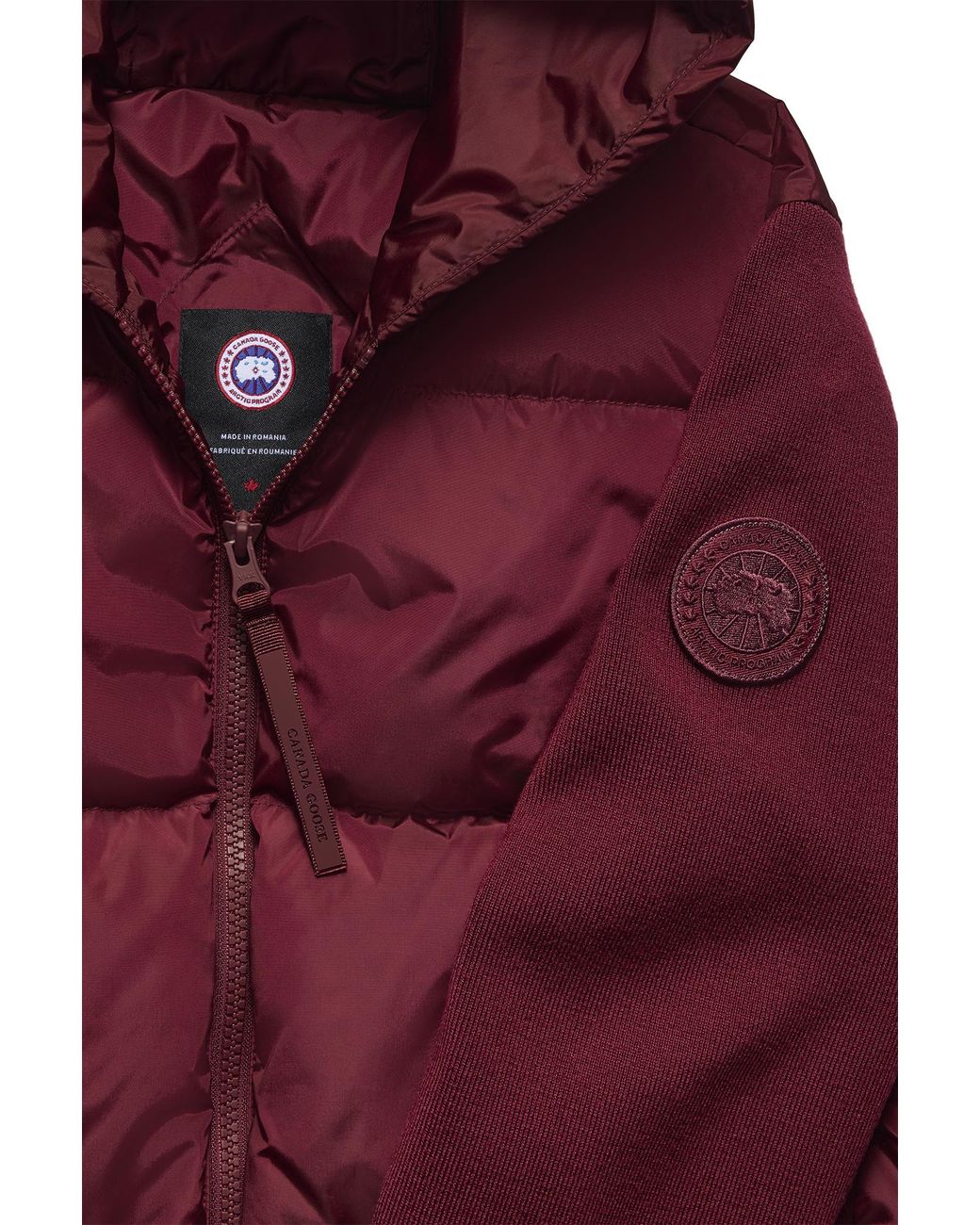 Canada Goose Red Hybridge Wide Quilt Knit Hoodie Tonal Disc