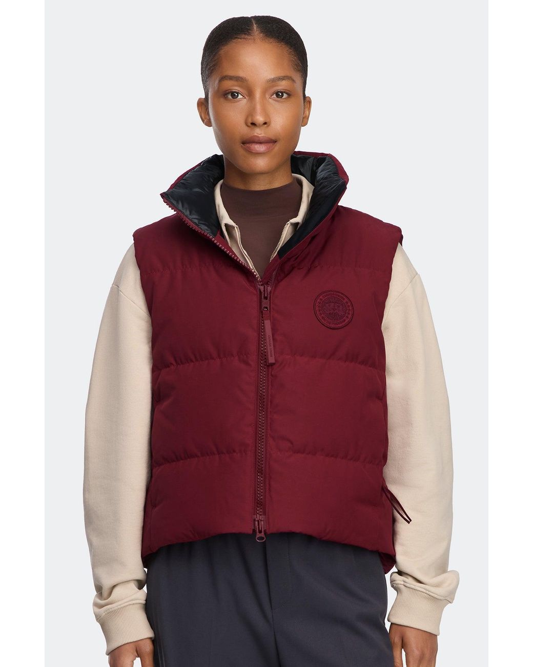 Canada Goose Red Grandview Cropped Vest Tonal Disc