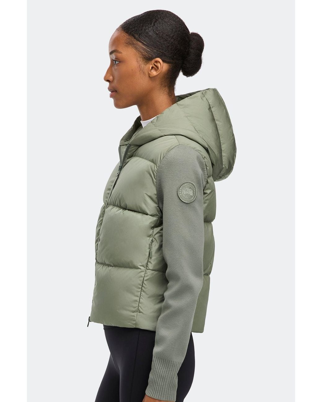 Canada Goose Green Hybridge Wide Quilt Knit Hoodie Tonal Disc