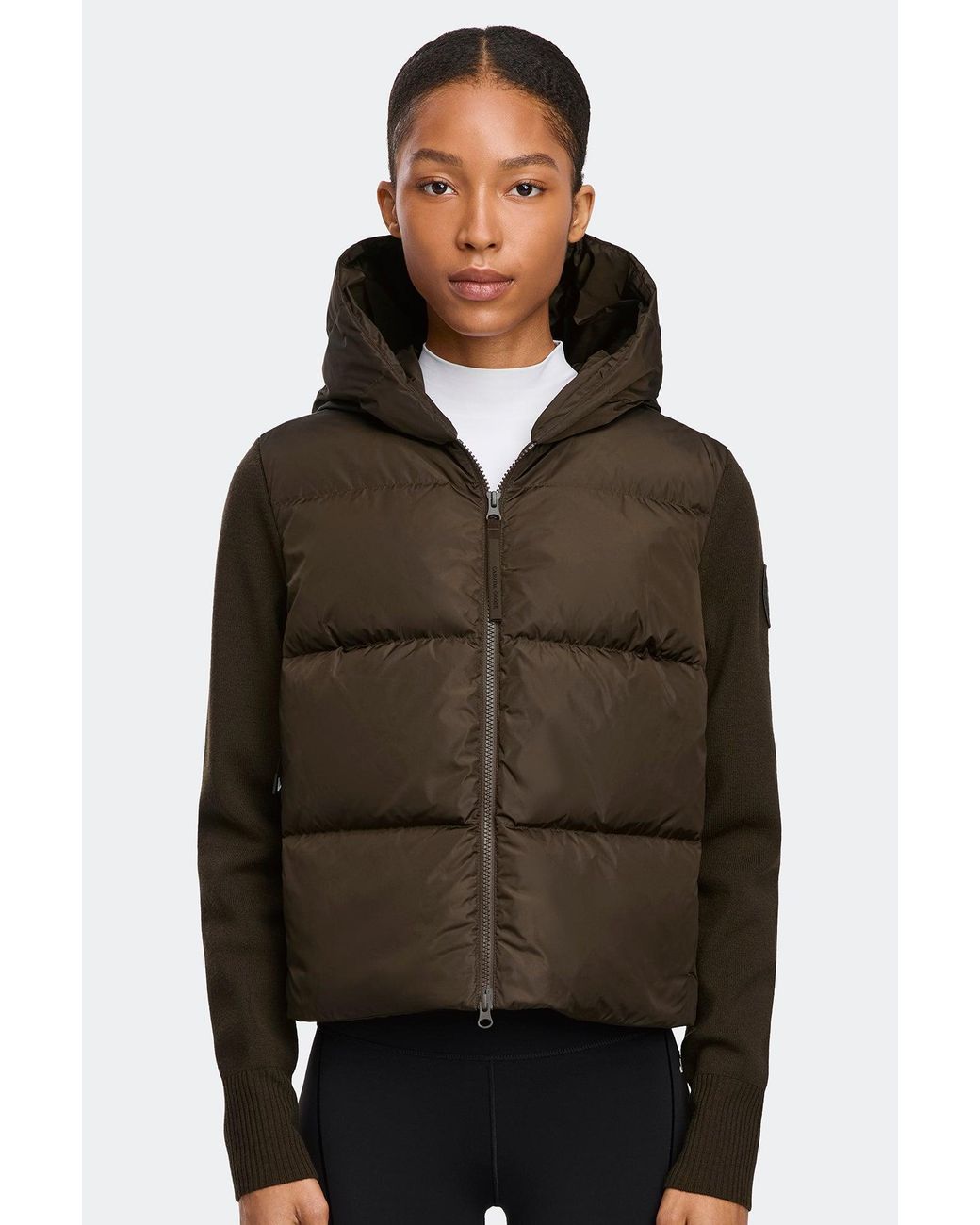 Canada Goose Black Hybridge Wide Quilt Knit Hoodie Tonal Disc