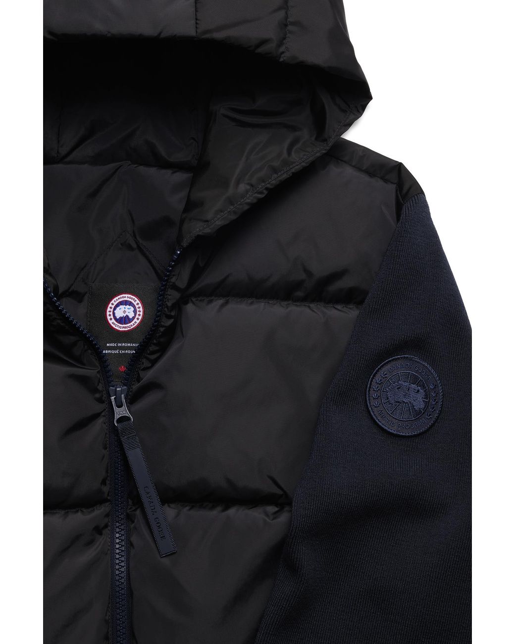 Canada Goose Black Hybridge Wide Quilt Knit Hoodie Tonal Disc