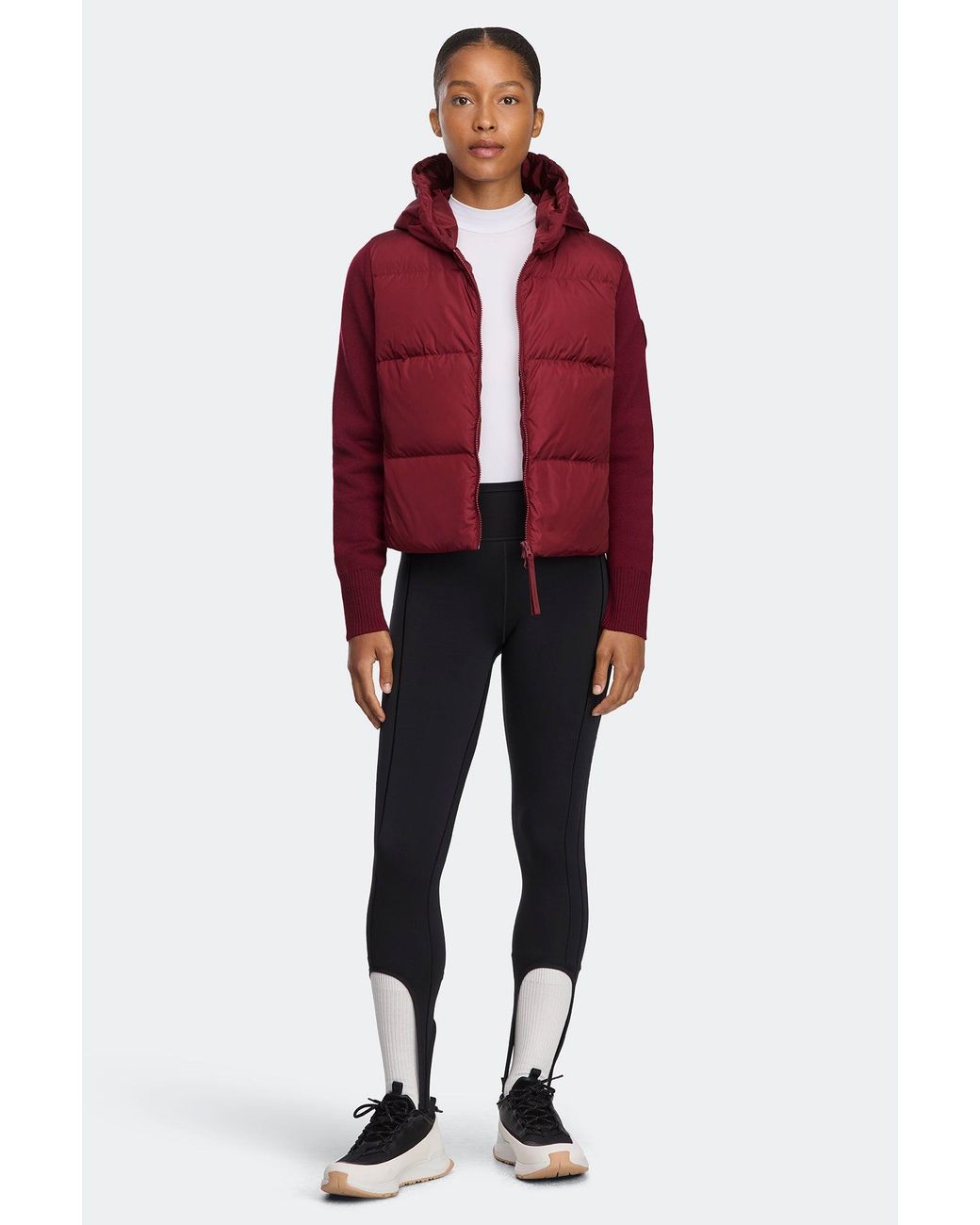 Canada Goose Red Hybridge Wide Quilt Knit Hoodie Tonal Disc