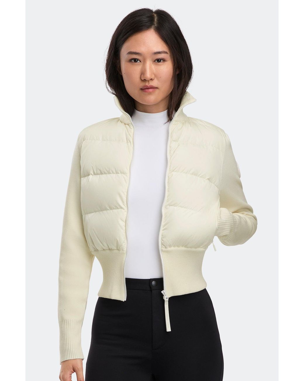 Canada Goose White Hybridge Wide Quilt Knit Jacket Tonal Disc