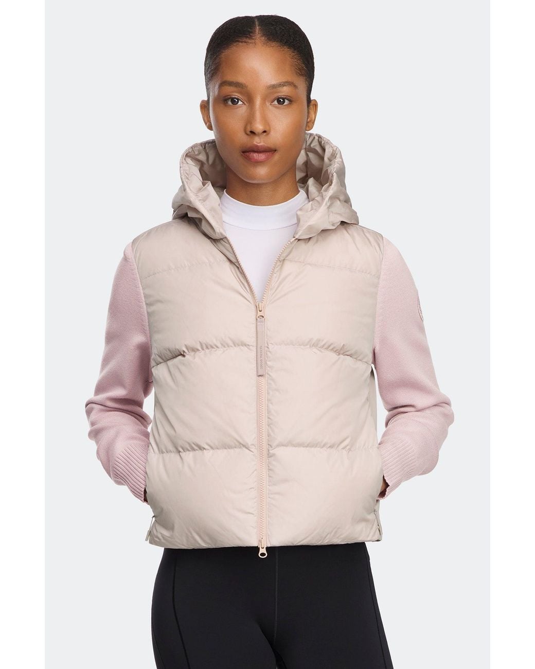 Canada Goose Natural Hybridge Wide Quilt Knit Hoodie Tonal Disc