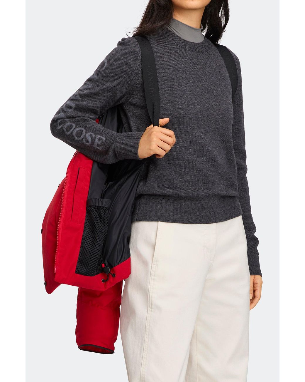 Canada Goose Red Grandview Cropped Jacket Tonal Disc