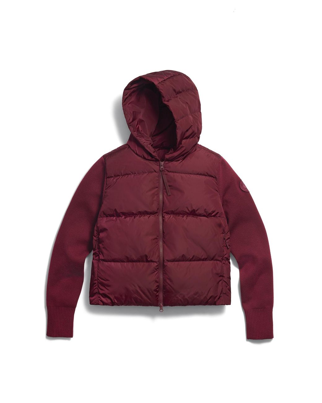 Canada Goose Red Hybridge Wide Quilt Knit Hoodie Tonal Disc
