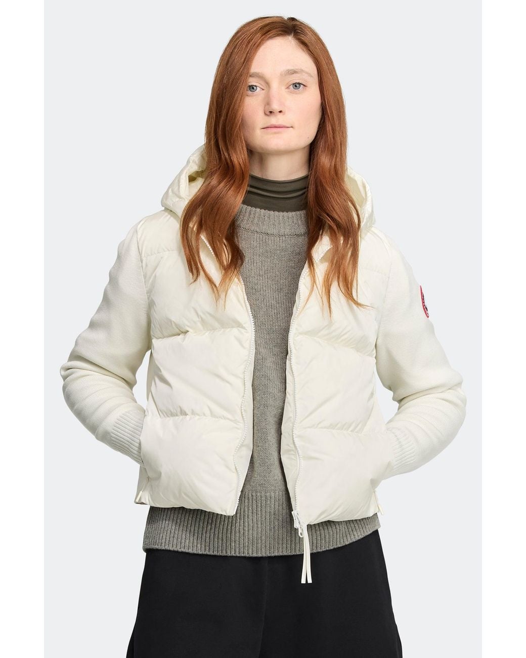 Canada Goose White Hybridge Wide Quilt Knit Hoodie