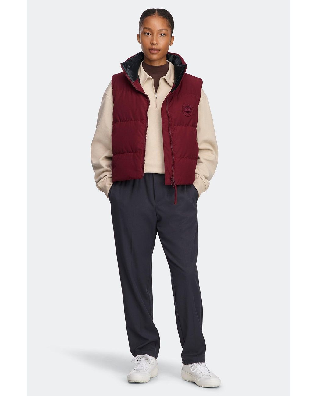 Canada Goose Red Grandview Cropped Vest Tonal Disc