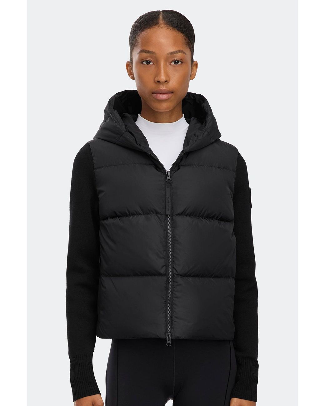 Canada Goose Black Hybridge Wide Quilt Knit Hoodie Tonal Disc