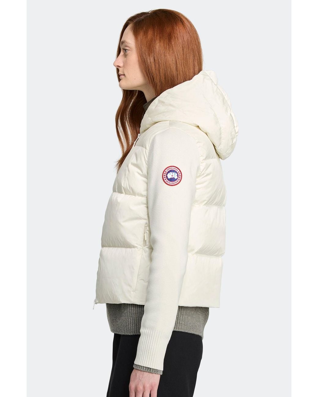 Canada Goose White Hybridge Wide Quilt Knit Hoodie