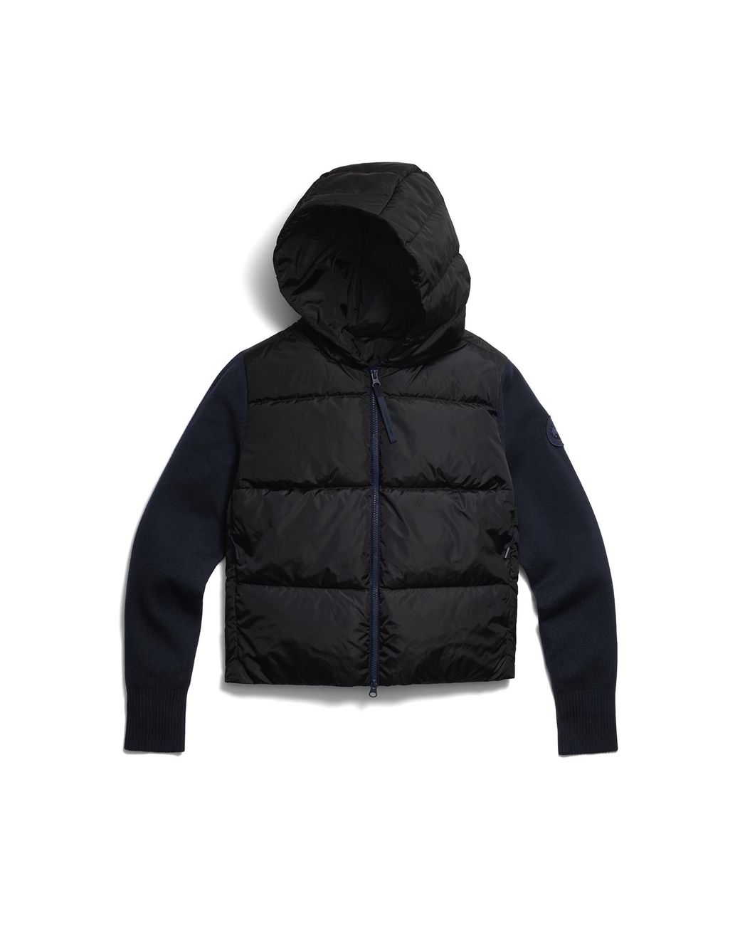 Canada Goose Black Hybridge Wide Quilt Knit Hoodie Tonal Disc
