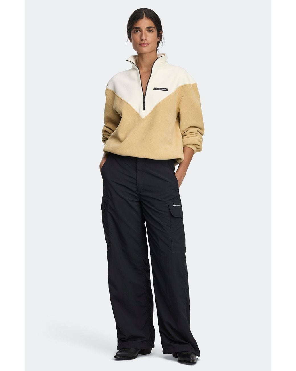Canada Goose Natural Tayen Colour Block Fleece Quarter Zip