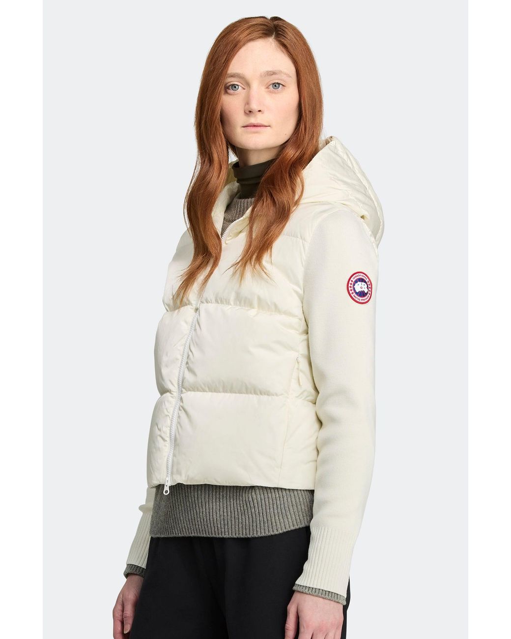 Canada Goose White Hybridge Wide Quilt Knit Hoodie