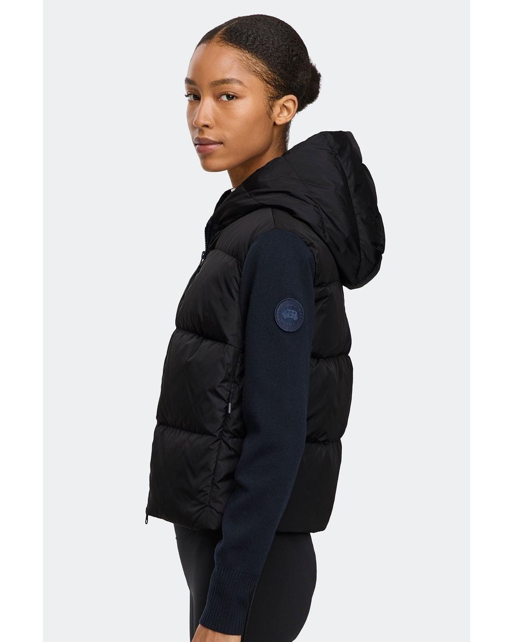 Canada Goose Black Hybridge Wide Quilt Knit Hoodie Tonal Disc
