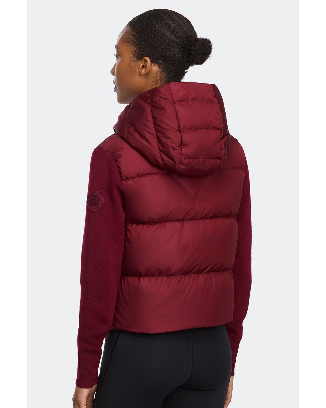 Canada Goose Red Hybridge Wide Quilt Knit Hoodie Tonal Disc