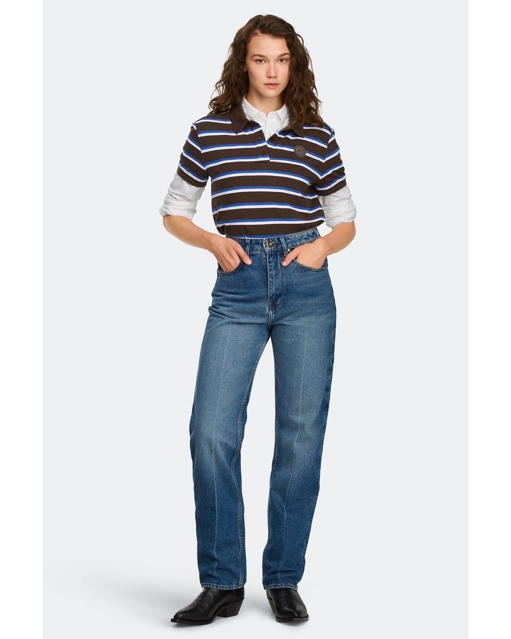 Canada Goose Blue Almira Striped Polo Tonal Disc
