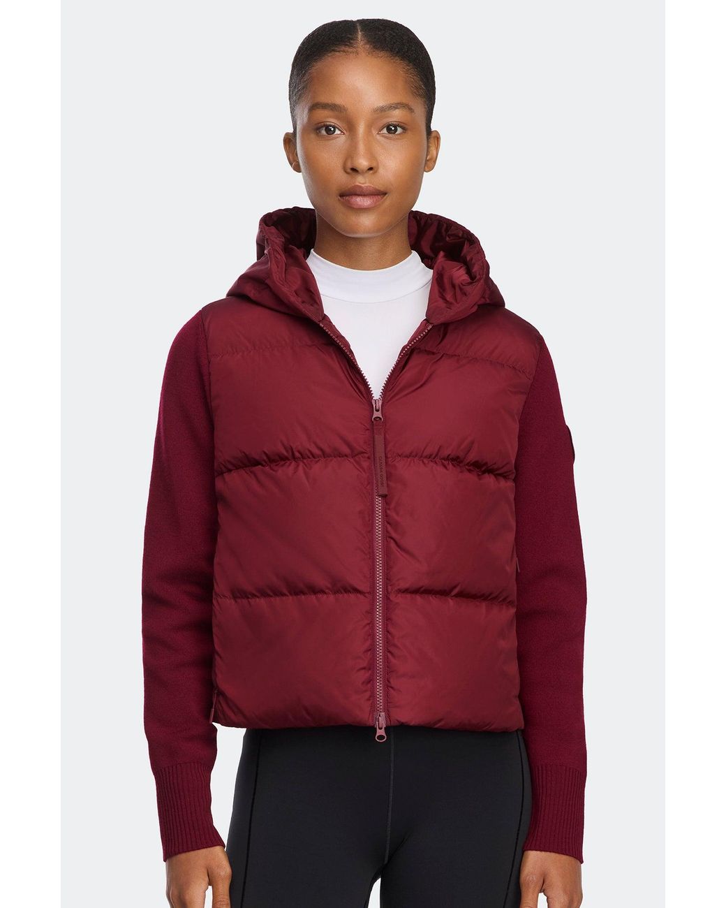 Canada Goose Red Hybridge Wide Quilt Knit Hoodie Tonal Disc