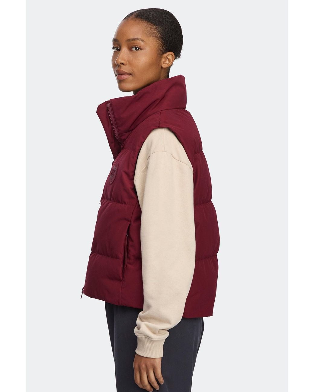 Canada Goose Red Grandview Cropped Vest Tonal Disc